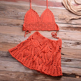 Crochet Women Bikini Top and Skirt Set