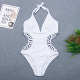 Sexy White Halter Cut Out Bandage Trikini Swim Bathing Suit Monokini