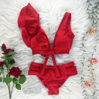 Two-Pieces Women Floral 2020 Push-Up Padded Bra Ruffles Bandage Bikini Set Swimsuit Swimwear Bathing Suit Beachwear Biquini