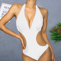 Sexy White Halter Cut Out Bandage Trikini Swim Bathing Suit Monokini