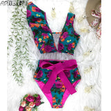 Multicolor Floral Ruffled Bikini Set Women