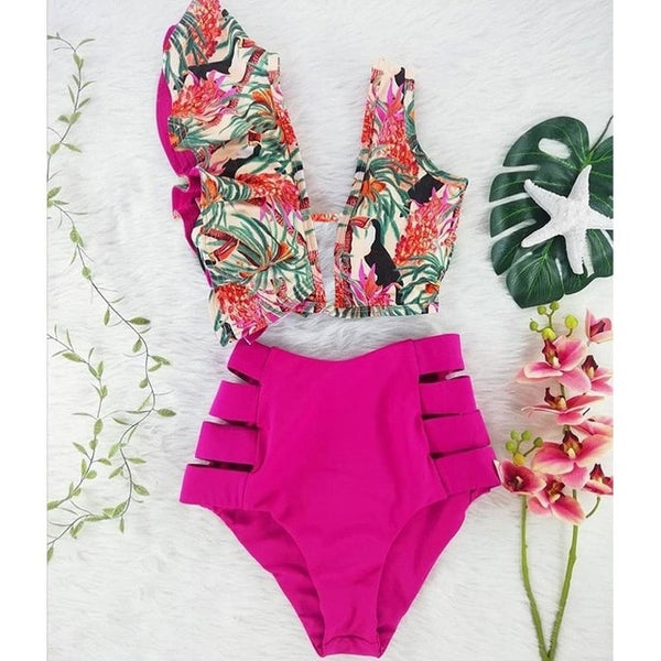 Multicolor Floral Ruffled Bikini Set Women