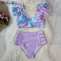 Multicolor Floral Ruffled Bikini Set Women