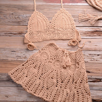 Crochet Women Bikini Top and Skirt Set