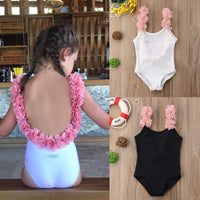 3D Floral Straps Girl Bathing Suit Backless Swimsuit Swimwear Swimming Suit Children Beach Wear